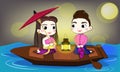 Thai couple has sweet moment in the little boat