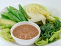 Thai cuisine nam prik or chili paste with various vegetables or with blanched vegetables, Thai Traditional Local Food Royalty Free Stock Photo