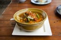 Thai cuisine spicy soup curry with many vegetable and eggs of gi Royalty Free Stock Photo