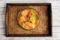 Thai cuisine Tom Yum Goong with instant noodle Royalty Free Stock Photo