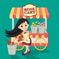 Flower cart shop with Cute woman seller.