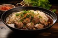 Thai culinary delight Braised pork noodles with pork balls soup