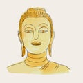 Thai culture concept with buddha , hand drawb sketch line art vector.