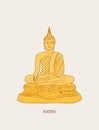 Thai culture concept with buddha ,hand drawn sketch vector