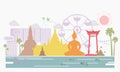 Thai Culture And Location Of Landmark In Thailand Background - Vector