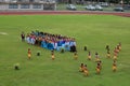 Thai dance performances of students in the stadium,Thailand August 19, 2016.