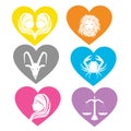 Vector illustration 6 zodiac in heart, Horoscope, on white background, all 12 months Royalty Free Stock Photo