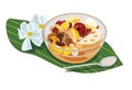 Illustration vector Thai dessert Tao Tung with ice, nuts, etc., mixed