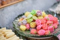 Thai dessert. Thai dessert called Alua. Kanom Alua Allure is made into colorful rose flowers are displayed at the sweet shop.