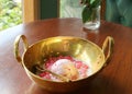 Thai dessert called Tub Tim Grob or Mock Pomegranate in coconut milk served with ice cream Royalty Free Stock Photo