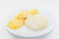 Thai dessert mango on sticky rice and coconut milk Royalty Free Stock Photo