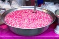 Thai dessert red sweet ruby framework in stainless steel bowl on