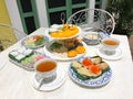 Thai dessert tea time set on white table Royalty Free Stock Photo