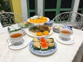 Thai dessert tea time set on white table Royalty Free Stock Photo