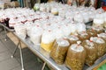 Variety of Thai dessert in plastic bag for sell at Sutthisan market, Bangkok, Thailand