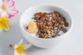 Thai desserts, sago desserts with longan topped with coconut milk