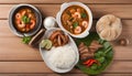 Thai Dinner set,shrimp curry,spicy pork basil Royalty Free Stock Photo