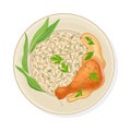 Thai Dish with Rice and Roasted Chicken Leg Vector Illustration