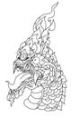 Thai Dragon isolate vector, Line Thai is Thailand Style and Tattoo design.The Naga is a wild animal in Himmapan Forest. Royalty Free Stock Photo