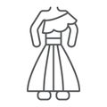 Thai dress thin line icon, clothes and thailand, traditional costume sign, vector graphics, a linear pattern on a white