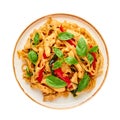 Thai Drunken Noodles or Pad Kee Mao isolated on white . Drunken Noodles is thai cuisine dish