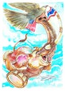 Thai Elephant Flying On The Sky With Hawk And Airplane Water Colors Painting