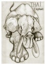 Thai elephant squat acting pencil stroke drawing cute design