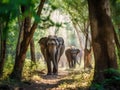 Thai elephants in the forest. Generative Ai