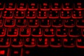 Thai - English language laptop keyboard with glowing red light