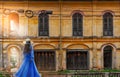 Thai female tourists gaze at ancient architecture French style village in Tharae Sakon Nakhon Landmark ancient of French in