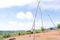 Thai female was playing wooden the swings at Khao Kho, Phetchabun, Thailand