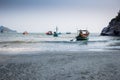 Thai fisherman boats in the blue sea in Khao Sam Roi Yot National Park Royalty Free Stock Photo