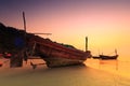 Thai fishing boat in the sunset time. Royalty Free Stock Photo