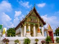 Thai floral stucco net pattern in the tympanum of Thai temple.