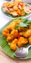 Thai food on banana leaf plates Royalty Free Stock Photo