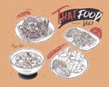 Thai food collection, hand draw sketch vector