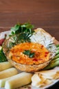 Thai food on dinner table, Nam Prik Khai Poo - Chili crab spicy