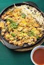 Thai food, fried mussel pancake in hot pan Royalty Free Stock Photo