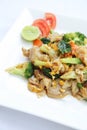 Thai food fried noodle with egg and pork Royalty Free Stock Photo