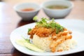 Thai food gourmet fried chicken with rice , khao mun kai tod