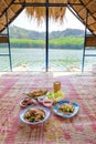 Thai food at Huai Krathing lake in North Eastern Thailand Isaan , famous for floating bamboo rafts Royalty Free Stock Photo