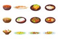 Thai food icons set cartoon vector. Rice dinner