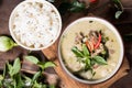 Thai food,Green curry with pork and rice Royalty Free Stock Photo