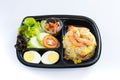 Thai food lunch box in plastic packages, Authentic Thai Fried Rice With Shrimp