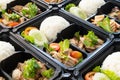 Thai food lunch boxes in plastic packages Royalty Free Stock Photo