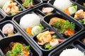 Thai food lunch boxes in plastic packages Royalty Free Stock Photo