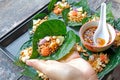 Thai Food Miang Leaf-Wrapped Bite-Size Appetizer