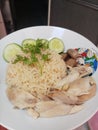 Thai food oily rice with boil chicken