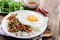 Thai food Pad Kaprao Moo Kai Dao Royalty Free Stock Photo