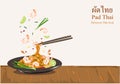 Thai food Pad thai , Stir fries noodles with shrimp in padthai style isolate on wooden table. Royalty Free Stock Photo